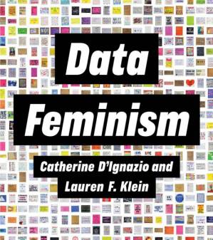 Portada del libro Data Feminism. / MIT; título del libro en color blanco con un borde negro de fonod pequeños cuadros de colores.
