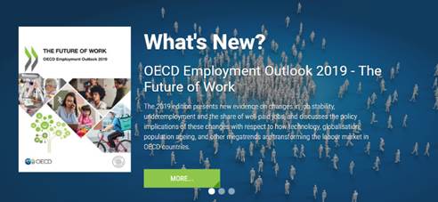 Foto de página web de la OECD donde se puede ver el documento "OECD Employment Outlook 2019: The Future of Work"