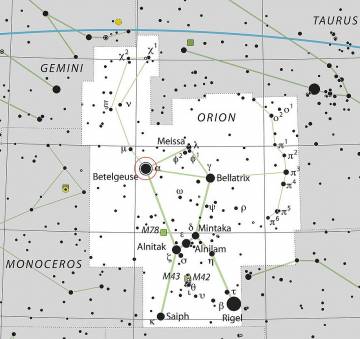 Mapa de varias constelaciones y se resalta la estrella betelgeuse en la constelación de Orion.

https://d7lju56vlbdri.cloudfront.net/var/ezwebin_site/storage/images/_aliases/large/media/images/orion/8154612-1-esl-MX/orion.jpg