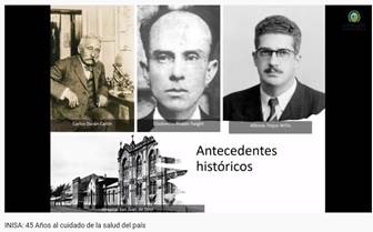 Collage con fotos de Clodomiro Picado, Jose María Gutiérrez y del edificio del INISA.